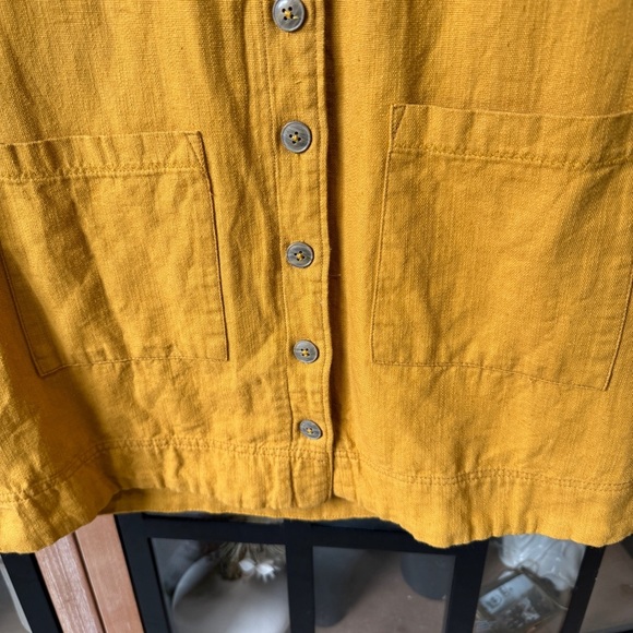 Pilcro linen tshirt dress mustard button down short sleeve collar lapel loose - Picture 8 of 10